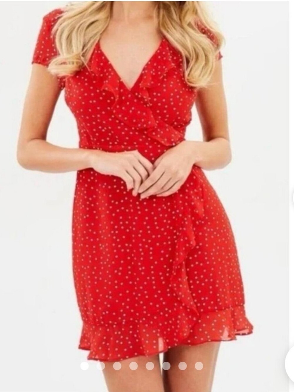 Bardot Red and White Polka Dot Wrap Mini Dress